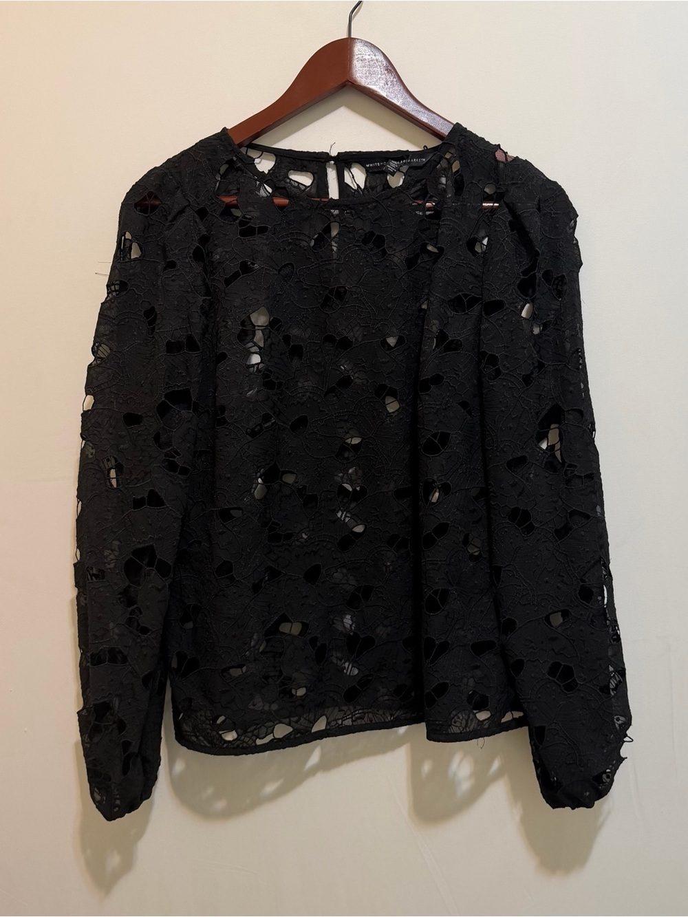 White House Black Market Black Floral Cutout Lace Blouse